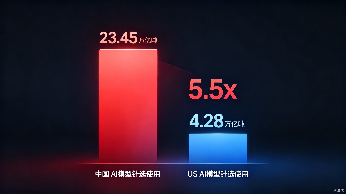 中美AI模型调用量对比数据图